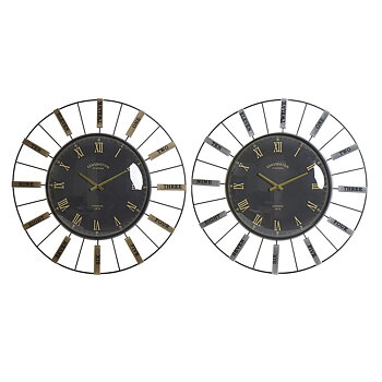 Väggklocka DKD Home Decor Glas Silvrig Svart Gyllene Järn 70 x 7 x 70 cm (2 antal)