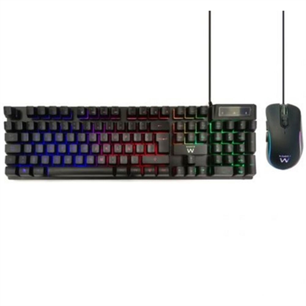 Tangentbord och Mus Ewent PL3201 Svart Multicolour Qwerty Spanska