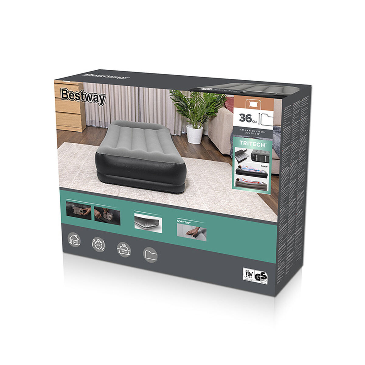 Bestway Enkelbädd med Motor 191x97x36 cm Uppblåsbar och Camping 67723 - 3