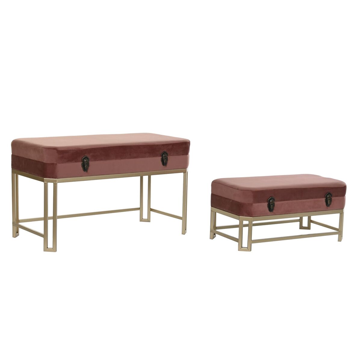 Sittpall DKD Home Decor   Rosa Gyllene Metall Sammet (80 x 40 x 47 cm) - 7