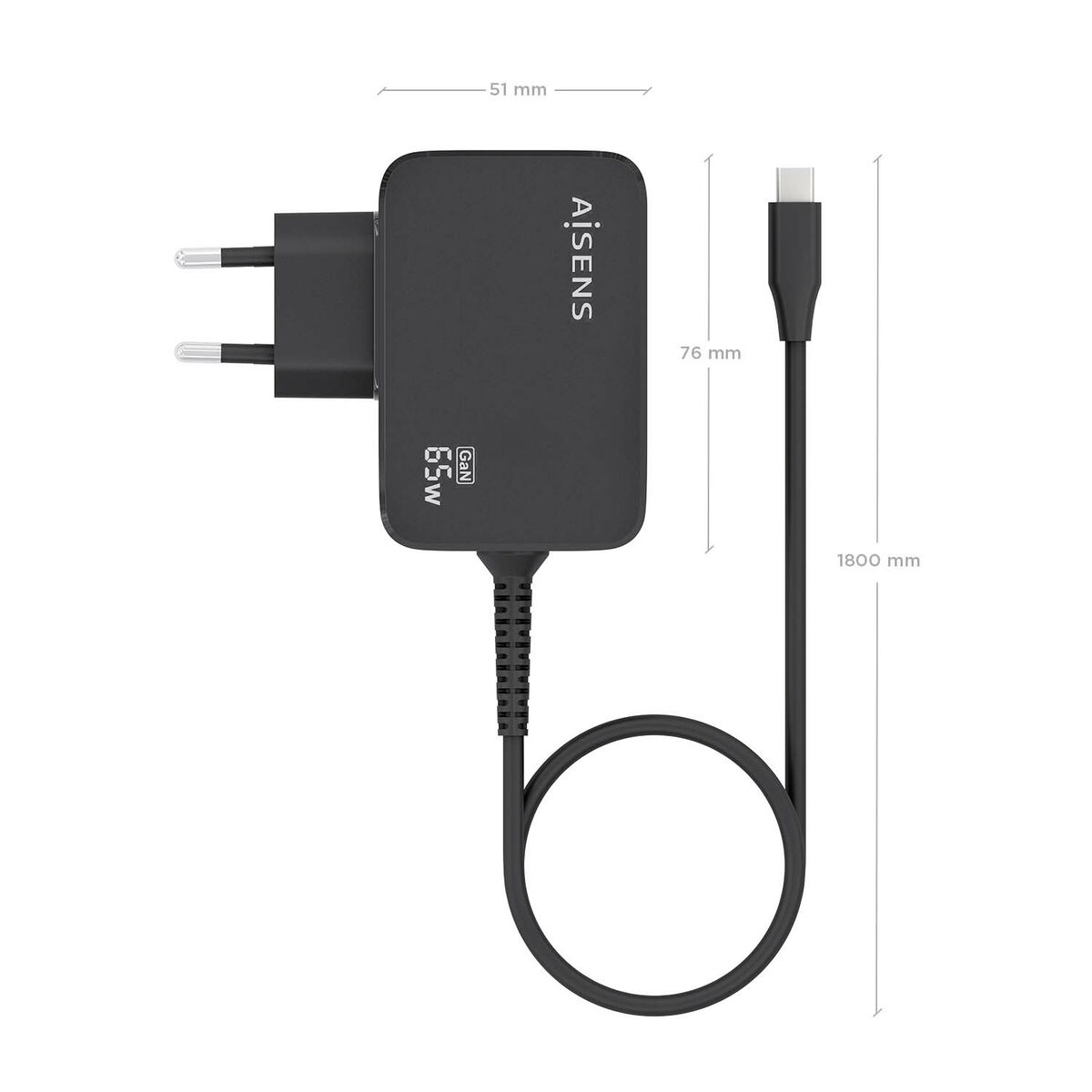 Väggladdare Aisens ASCH-1PD65WL033-BK Svart 65 W (1 antal) - 2