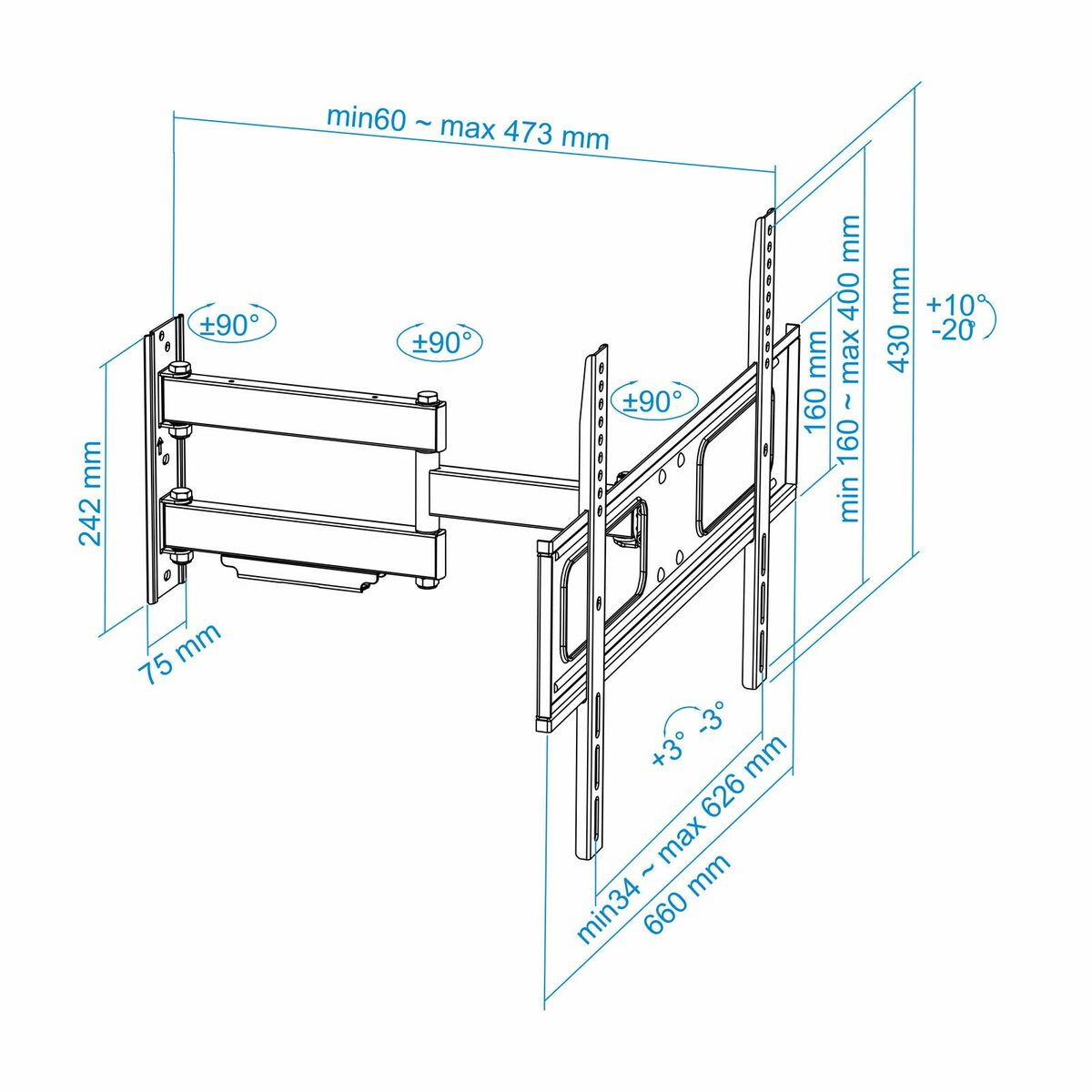 TV-fäste med arm TooQ LP6070TN-B 37"-70" - 4