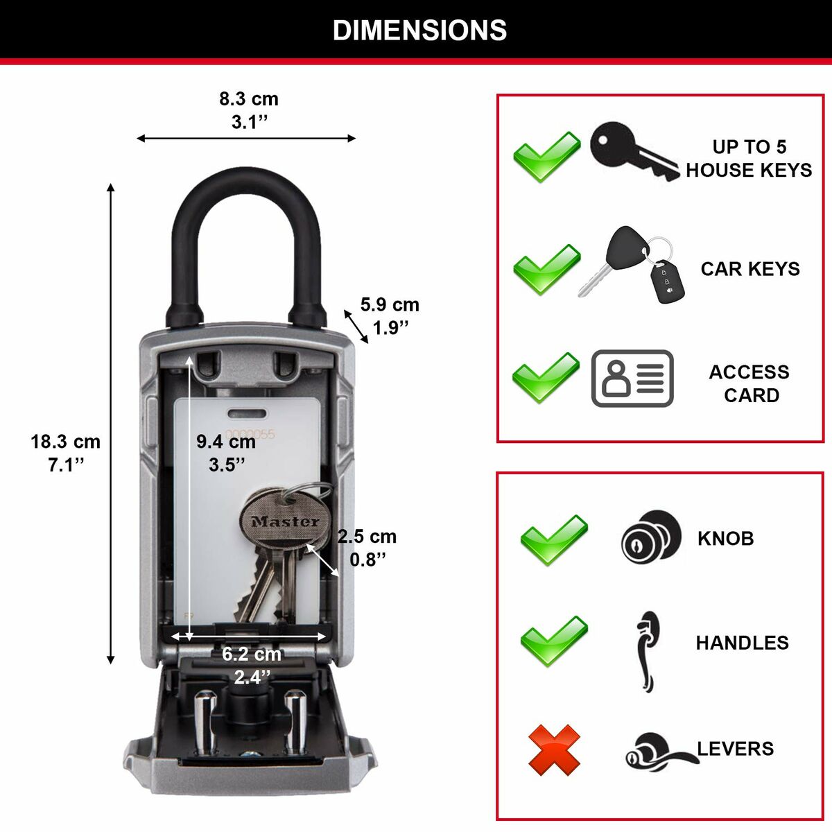 Kassaskåp Master Lock 5440EURD Nycklar Svart/Silvrig Zink 18 x 8 x 6 cm (1 antal) - 12