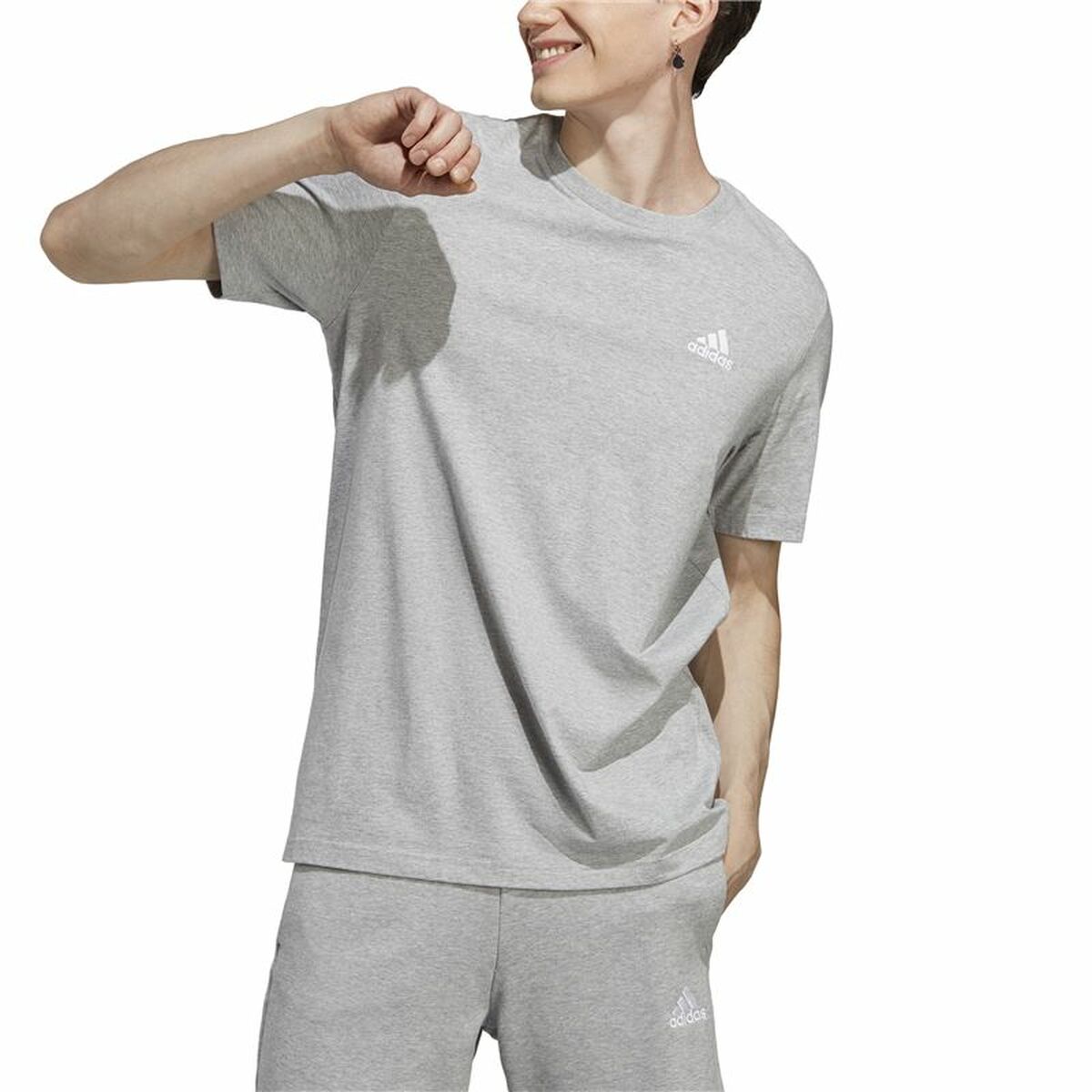 T-shirt med kortärm Herr Adidas Essentials Ljusgrå S - 3