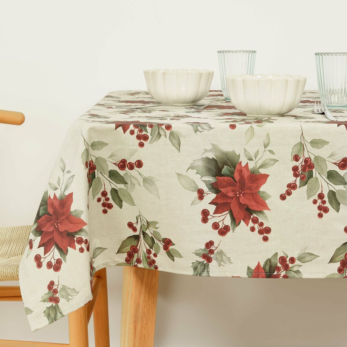 Fläckresistent bordsduk i harts Belum Christmas Röd Grön linne 100 x 150 cm
