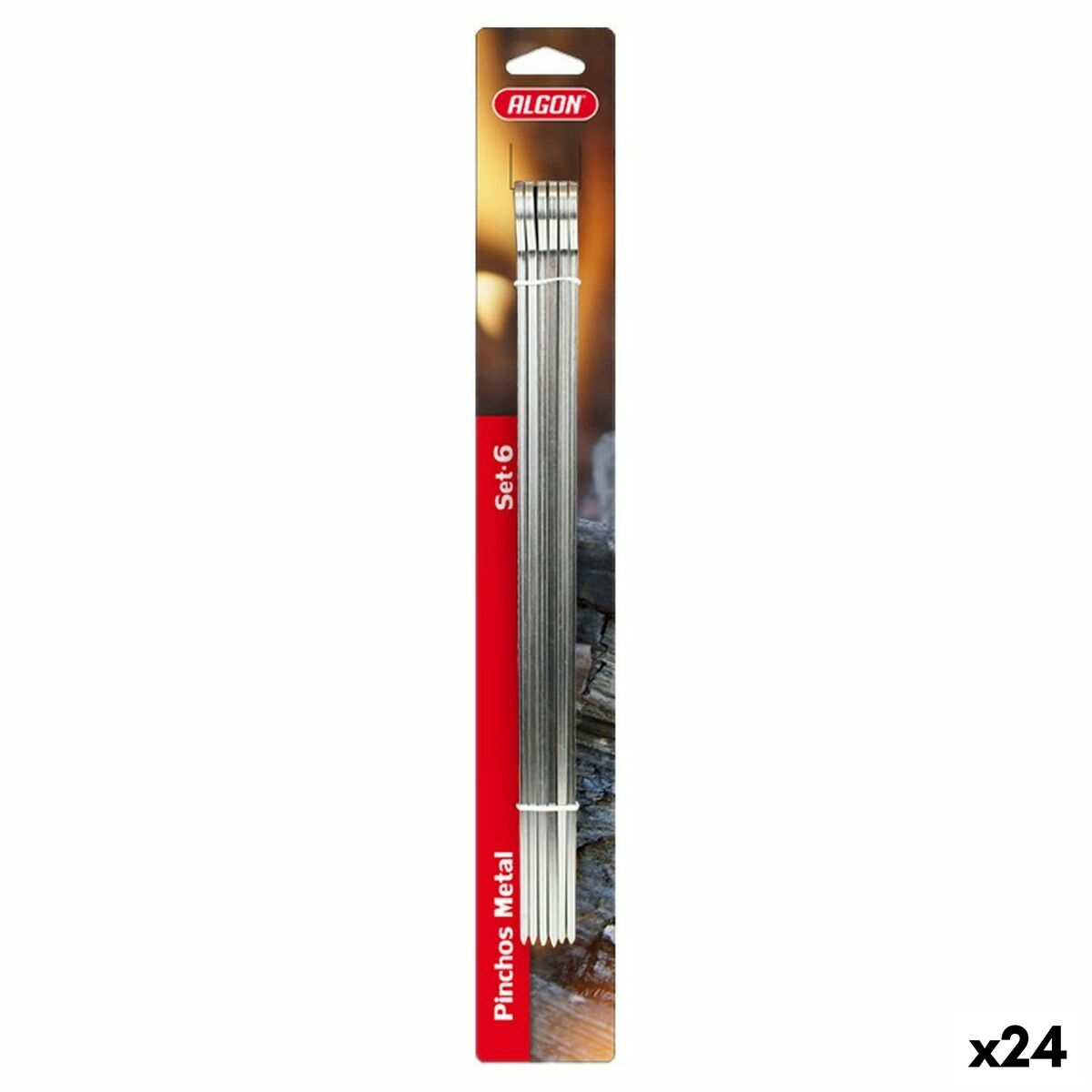 Set med grillspett för barbecue Algon Metall 6 Delar (24 antal) (33 cm x 4 mm)
