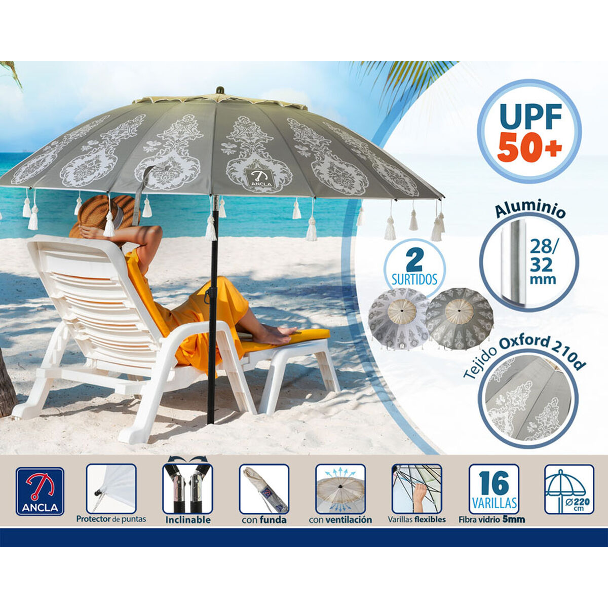 Parasoll Ø 220 cm SPF50+ Orientalisk - 2
