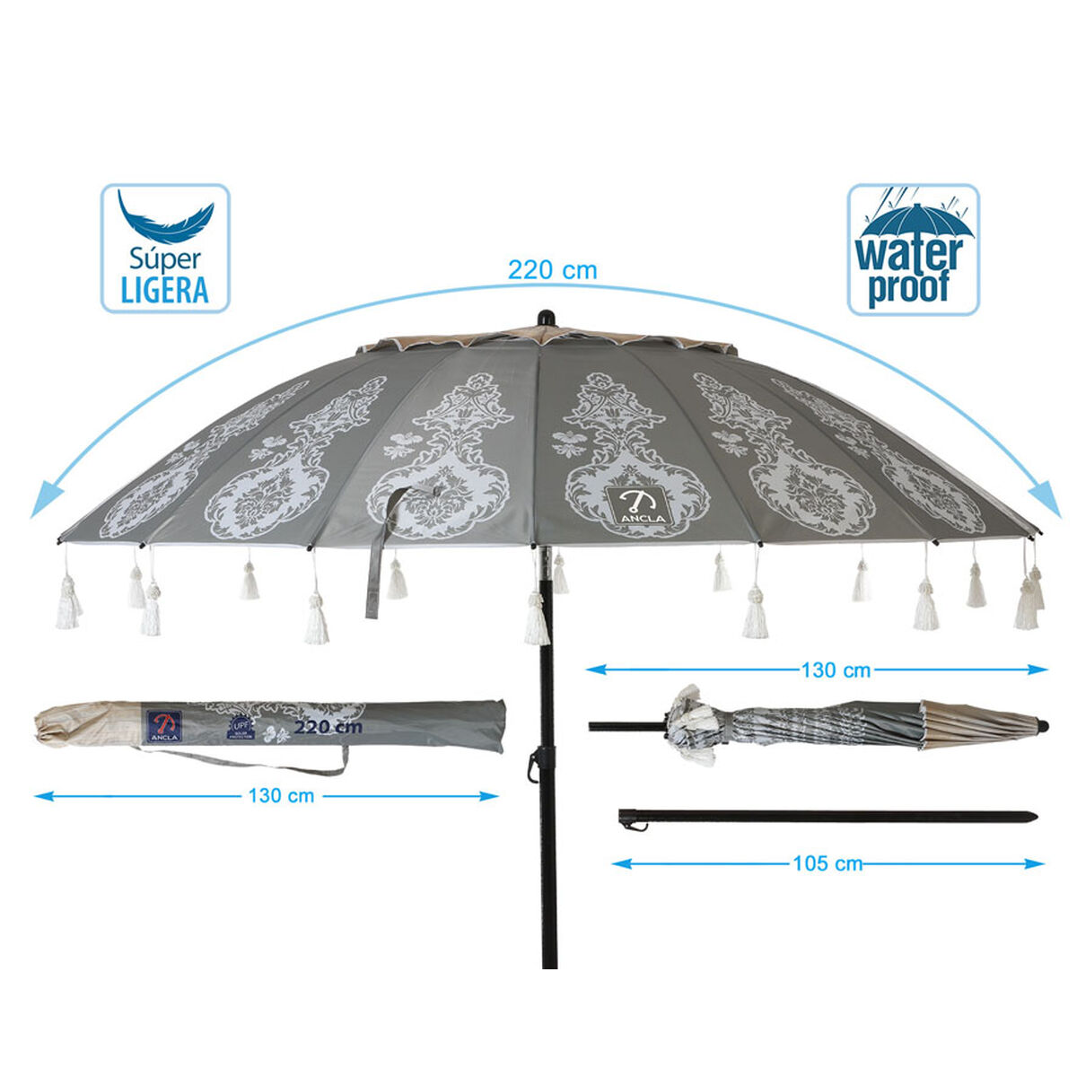 Parasoll Ø 220 cm SPF50+ Orientalisk - 4