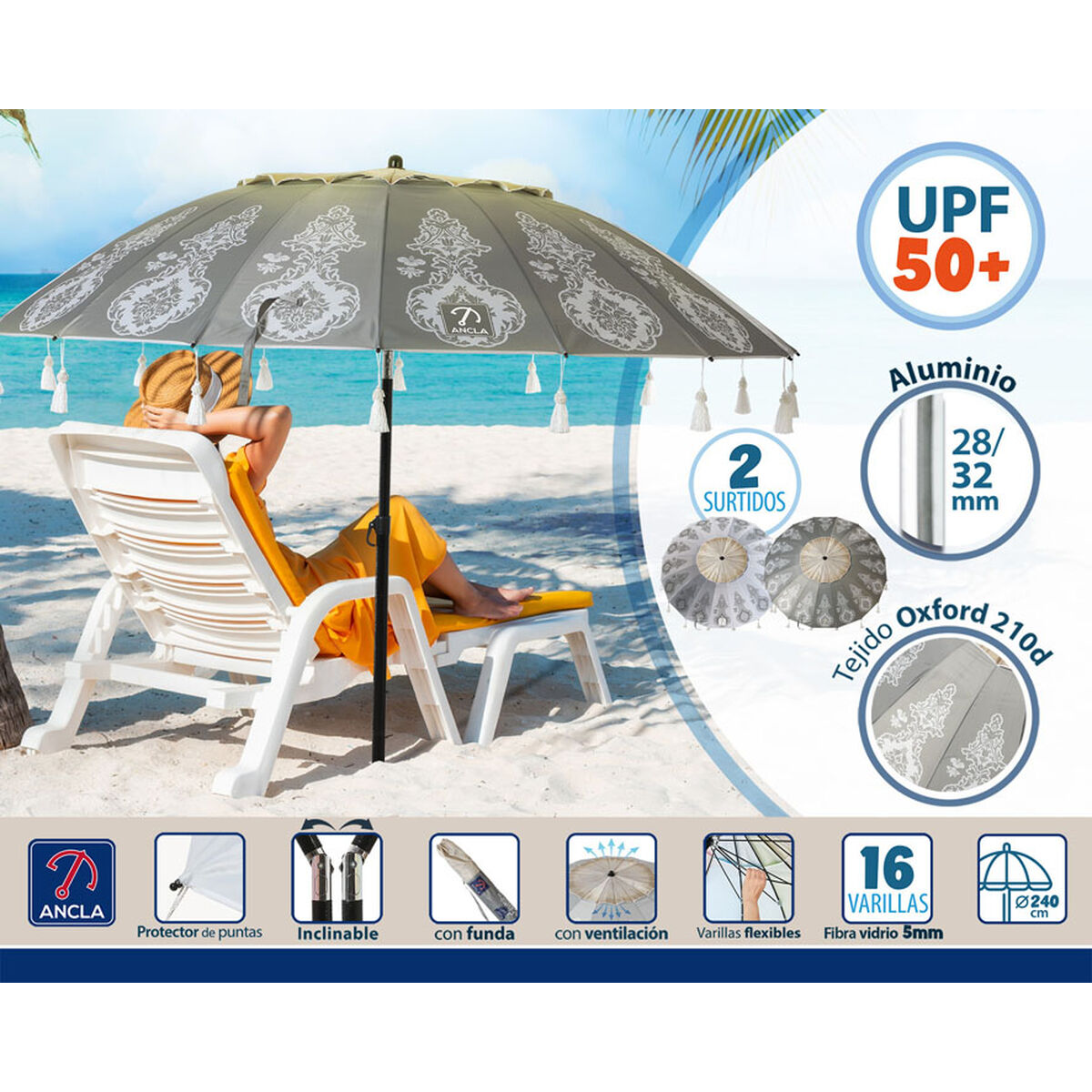 Parasoll Ø 240 cm SPF50+ Orientalisk - 2