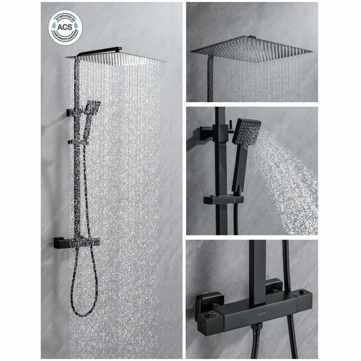 Duschpelare Oceanic Svart matt Rostfritt stål ABS 40 x 40 cm - 4