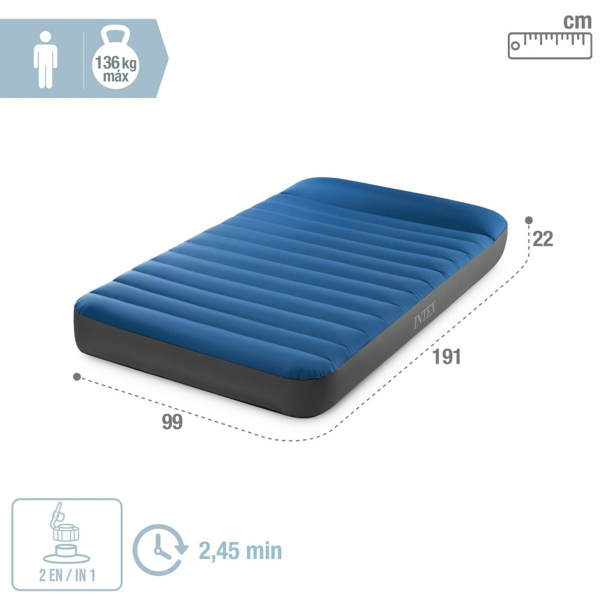 Luftmadrass Intex 99 x 22 x 191 cm (4 antal) - 5