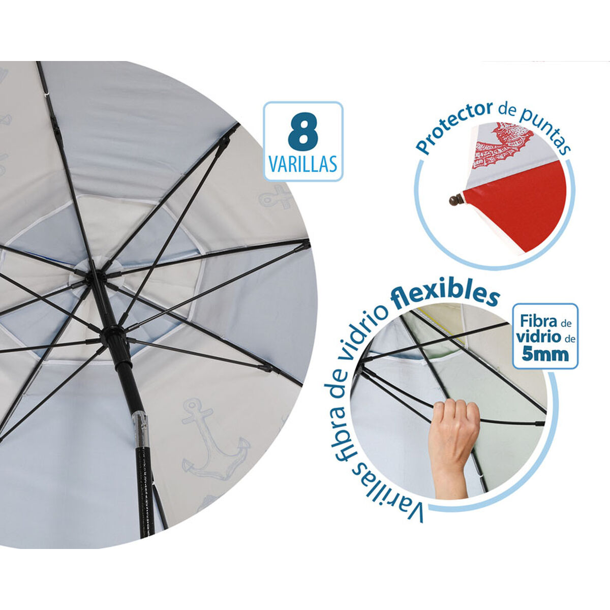 Parasoll Ø 180 cm SPF50+ Havsblå - 3