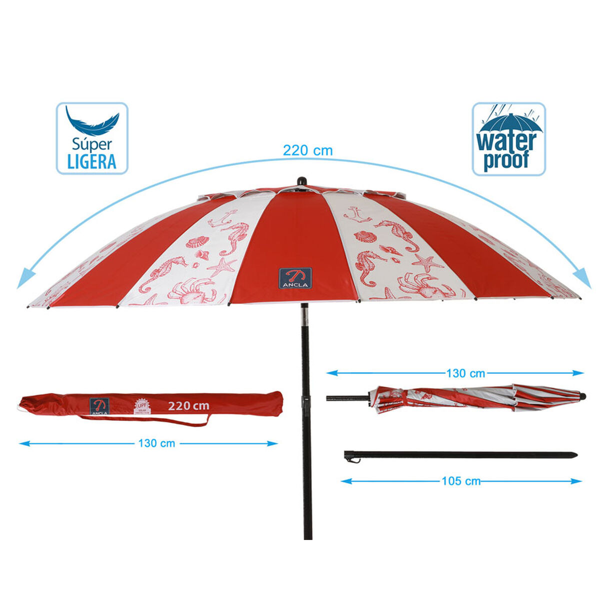 Parasoll Ø 220 cm SPF50+ Havsblå - 4