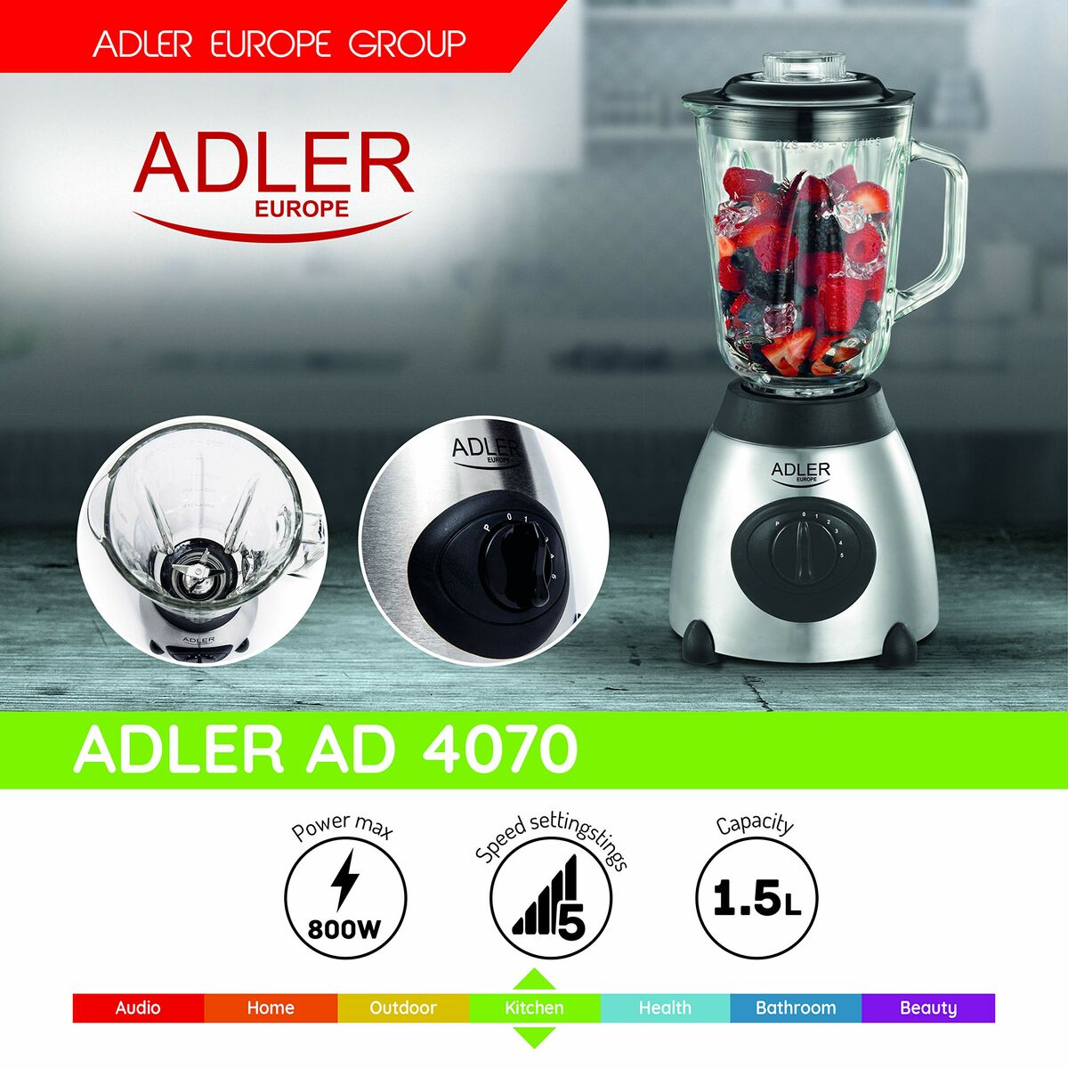 Glasmixer Adler AD 4070 Svart Multicolour 800 W 600 W 1,5 L - 3