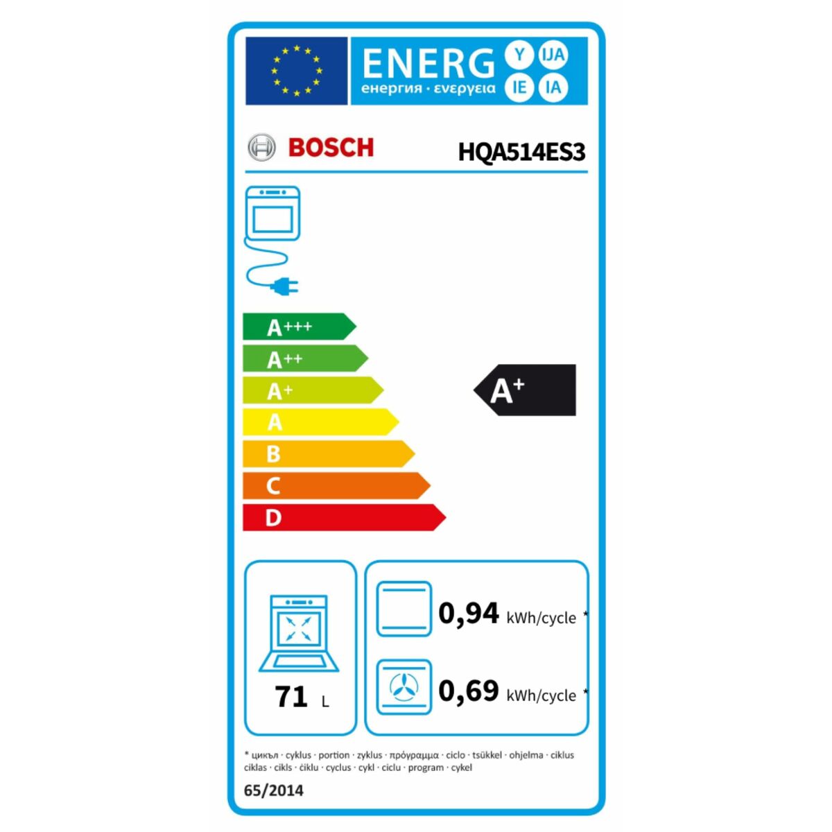 Ugn BOSCH HQA514ES3 3400 W 71 L - 2