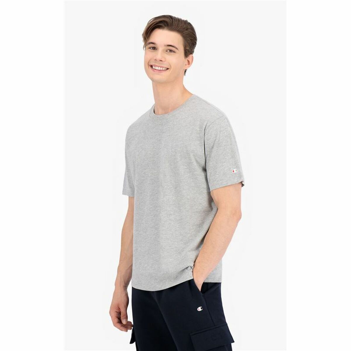 T-shirt med kortärm Herr Champion Crew-Neck Svart 2 Delar Ljusgrå - 6