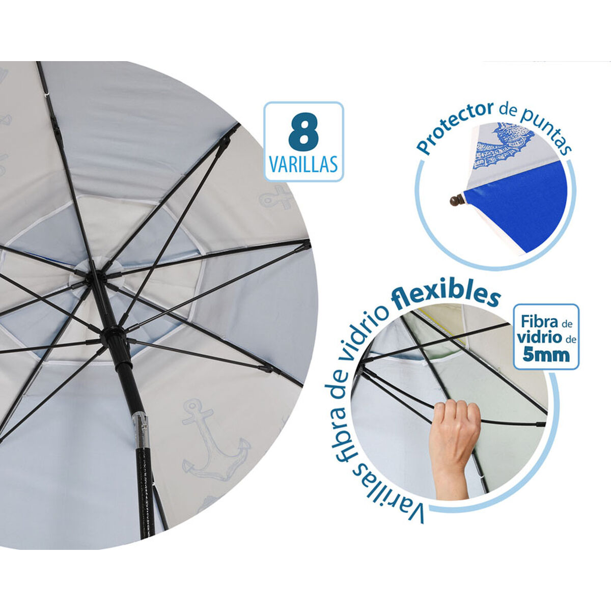 Parasoll Blå Ø 180 cm SPF50+ Havsblå - 4