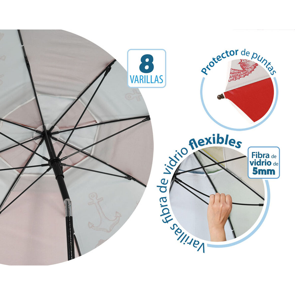 Parasoll Röd Ø 200 cm SPF50+ Havsblå - 4