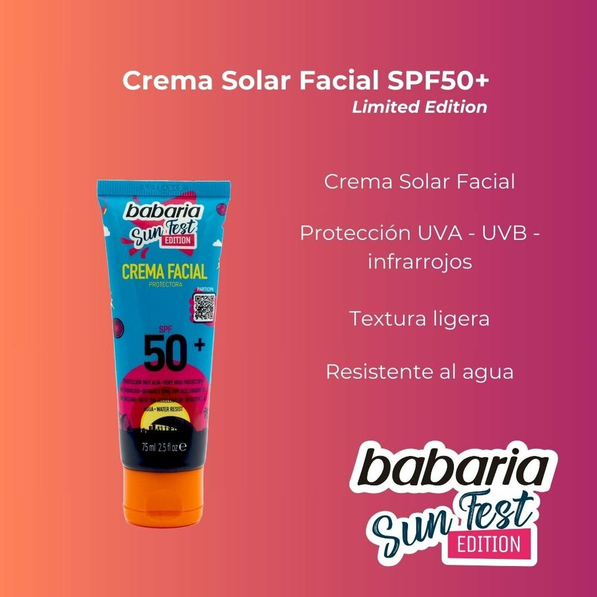 Ansiktssolkräm Babaria Sun Fest SPF 50+ 75 ml Begränsad utgåva Kräm - 3