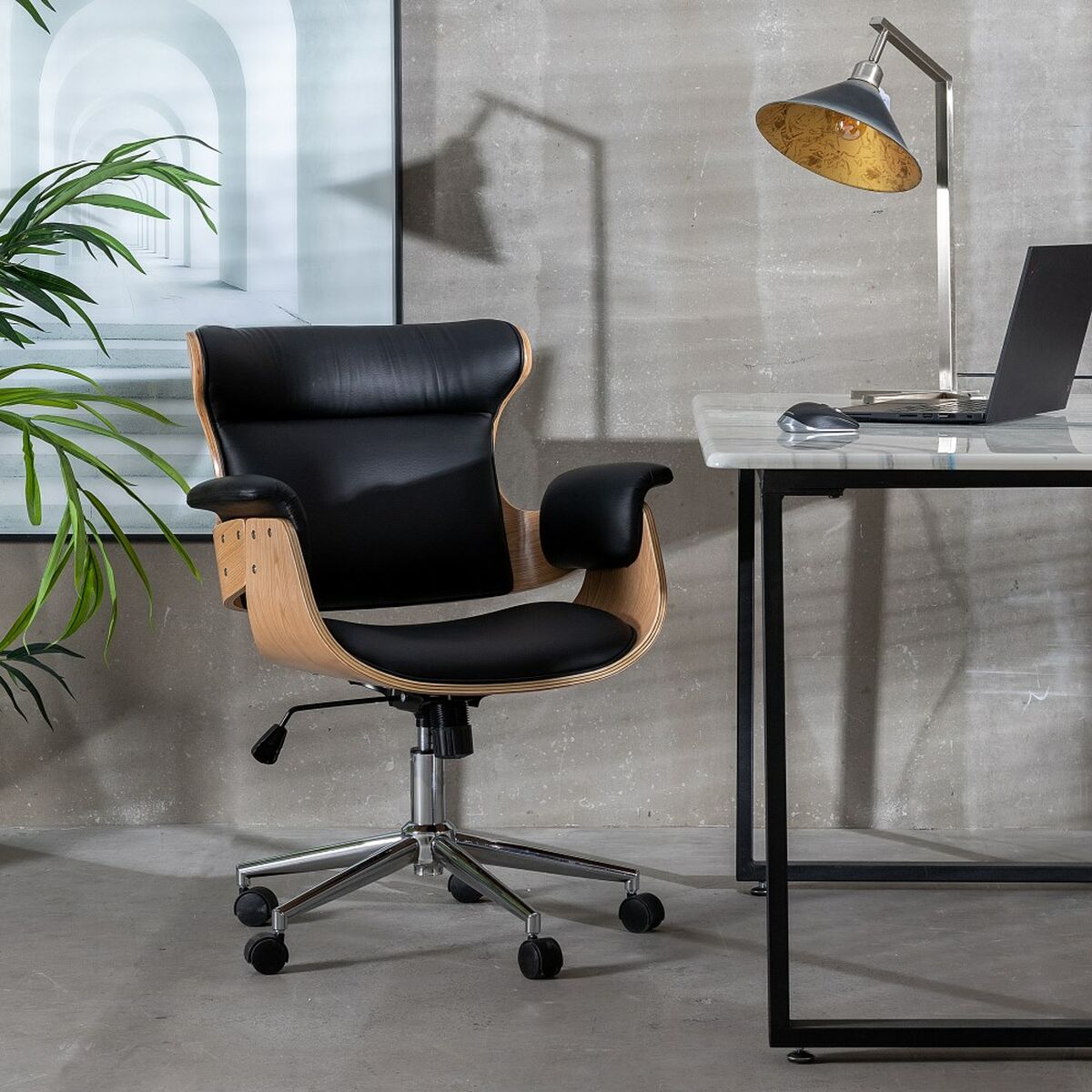 Kontorsstol Svart Naturell 68 x 62 x 85 cm - 2