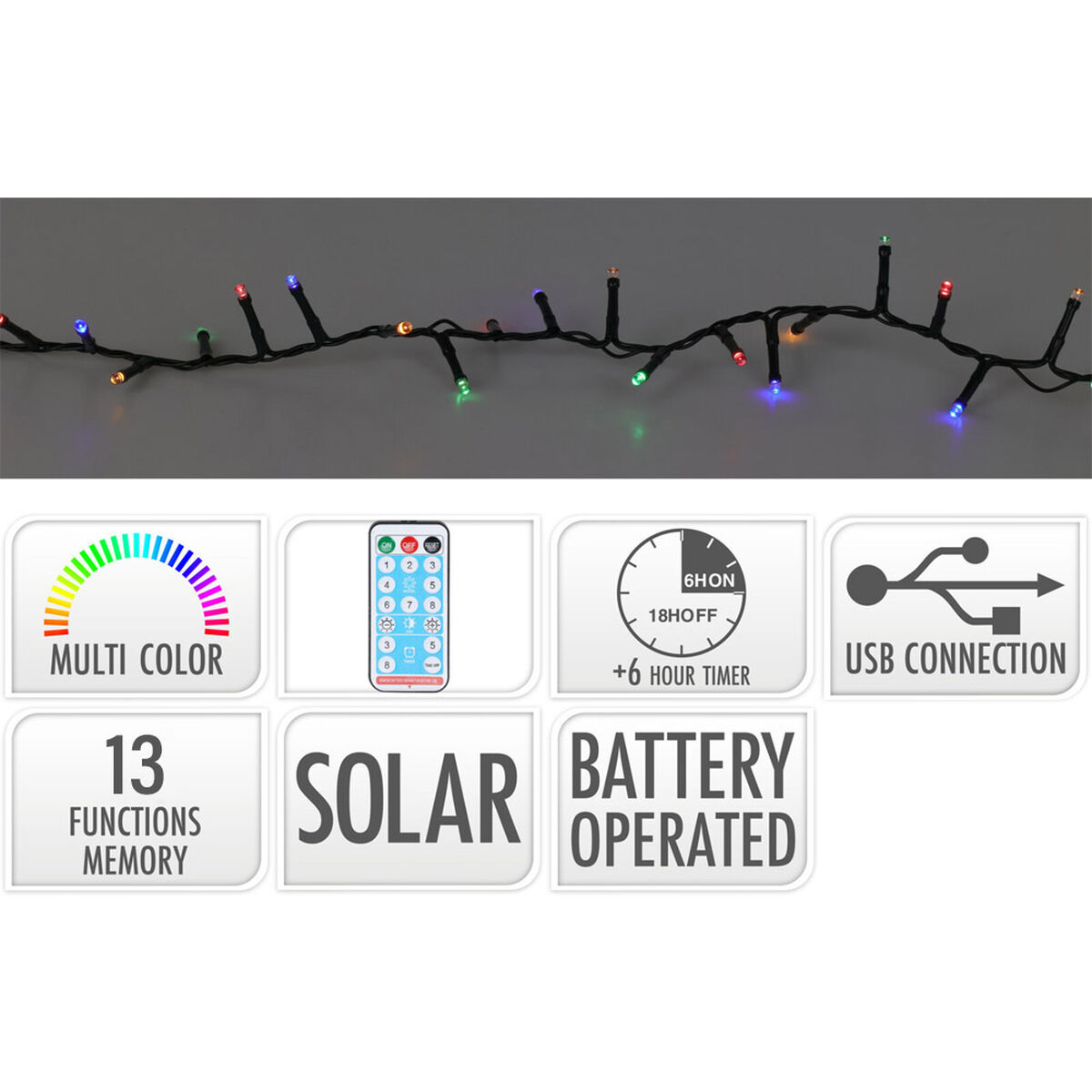 LED-krans Lifetime Multicolour 10 m Laddningsbart batteri Sol - 2