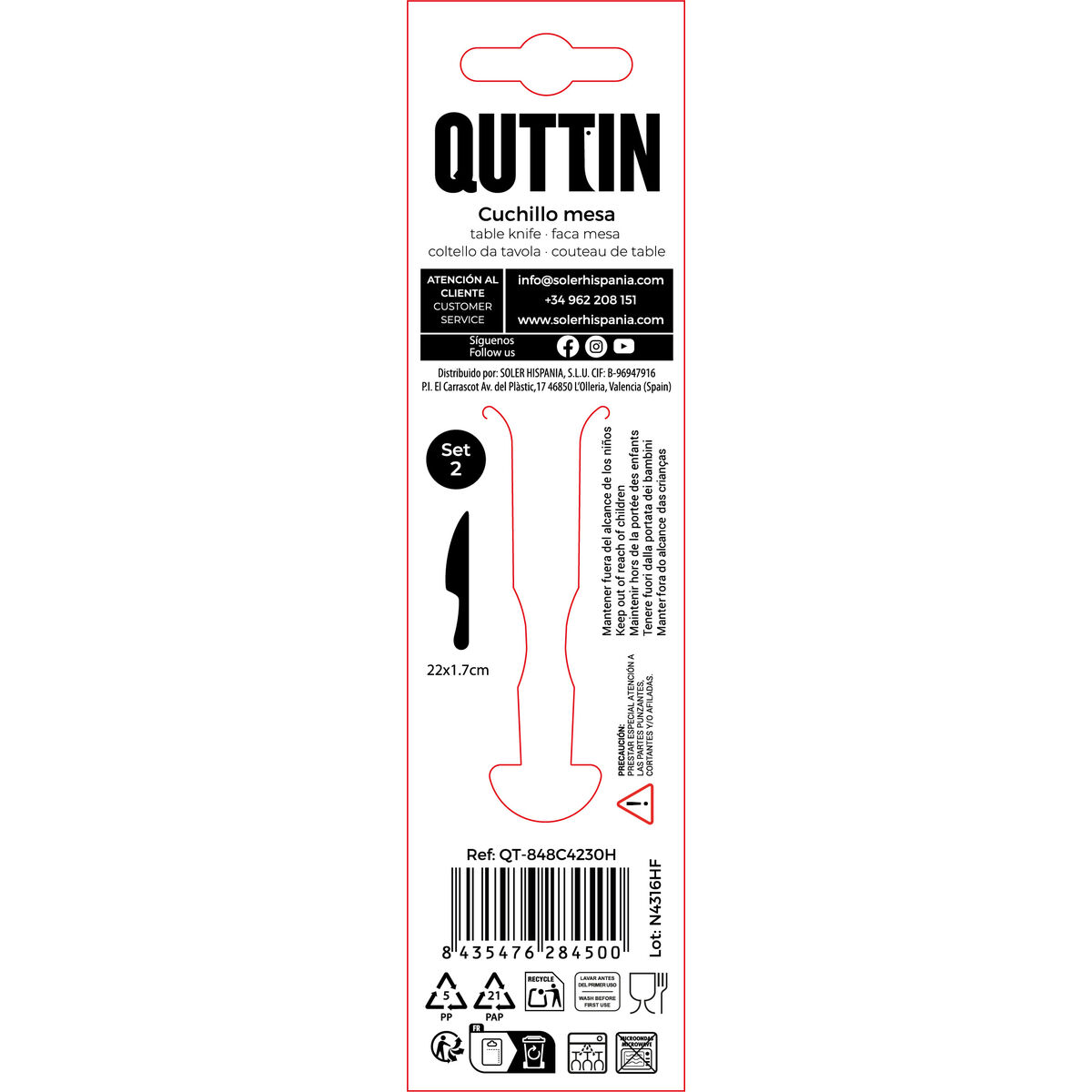 Knivset Quttin Madrid Rostfritt stål 22 x 1,7 cm 2 Delar (12 antal) - 3