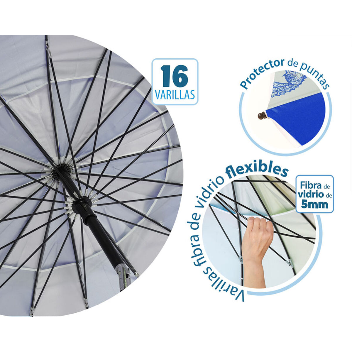 Parasoll Blå Ø 240 cm SPF50+ Havsblå - 4