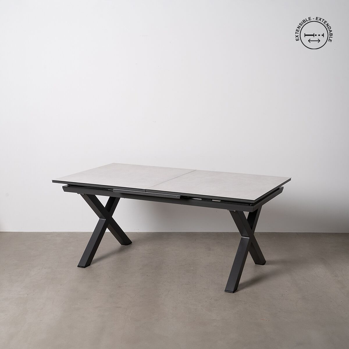 Matsalsbord Vit Svart Keramik Aluminium Glas 180 x 100 x 77 cm