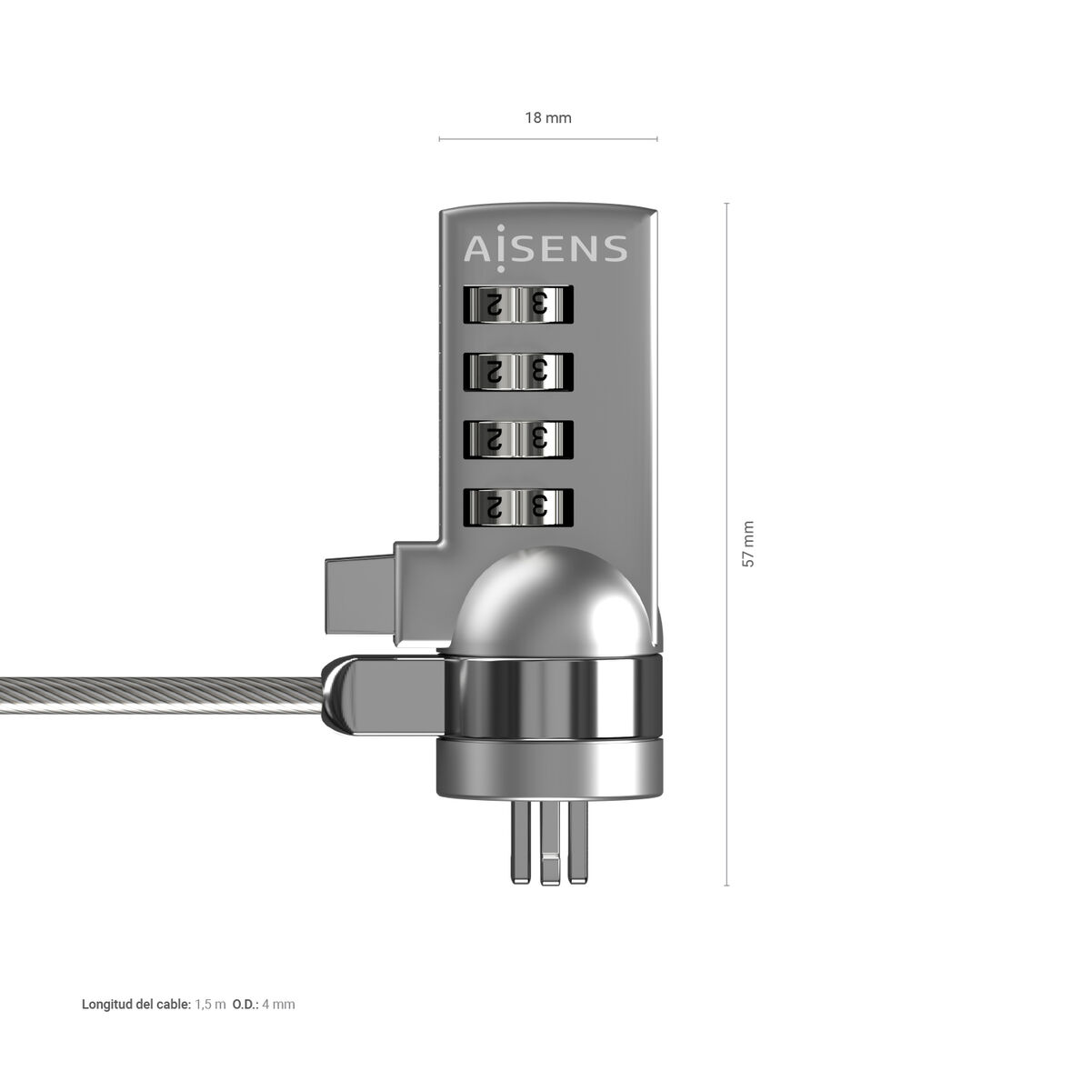 Säkerhetskabel Aisens ASLK-D40N01-SL Silvrig 1,5 m - 6