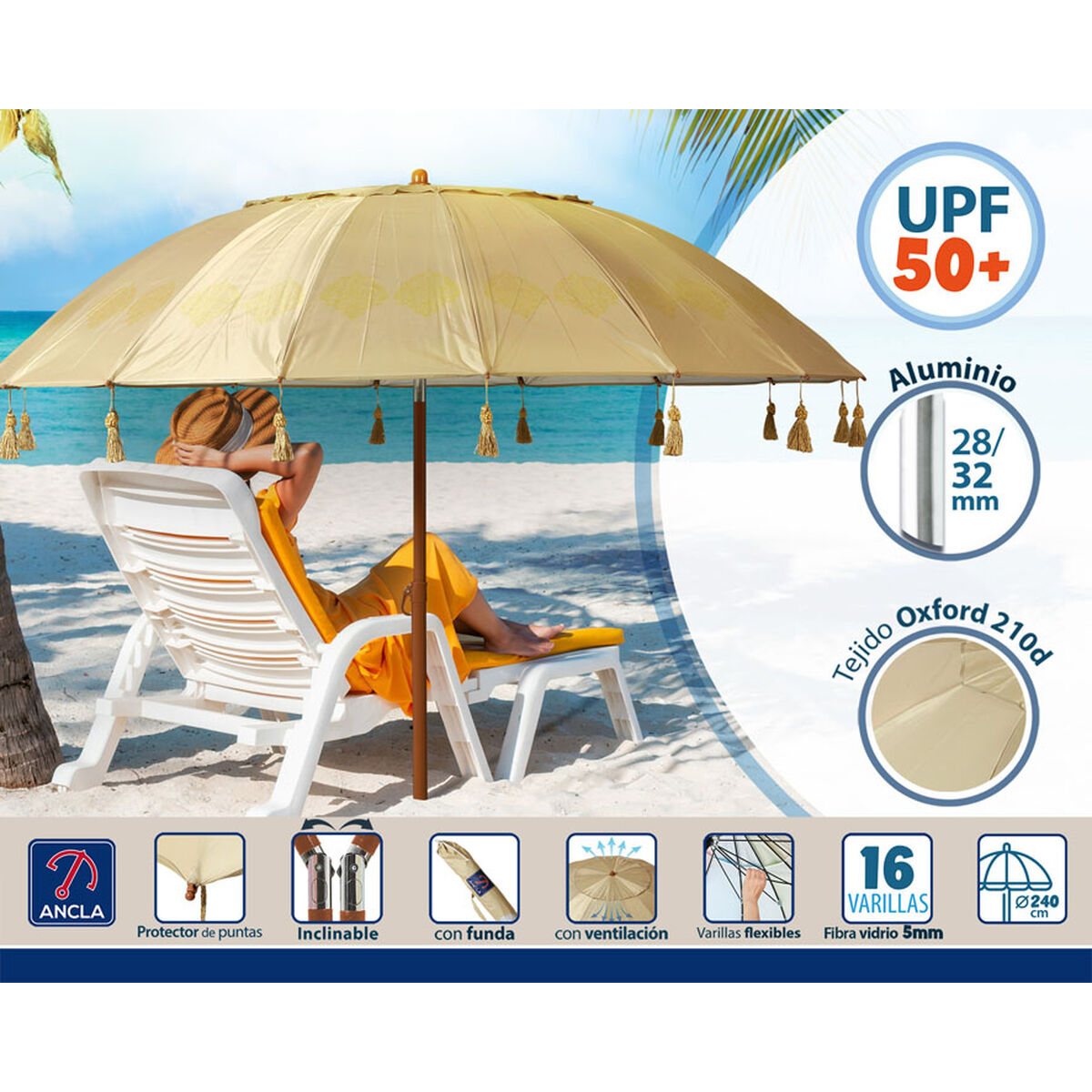 Parasoll Beige Ø 240 cm SPF50+ - 3