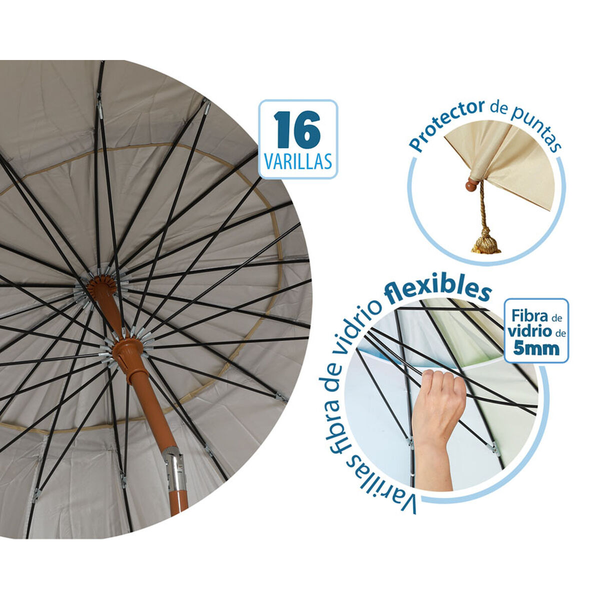 Parasoll Beige Ø 240 cm SPF50+ - 4