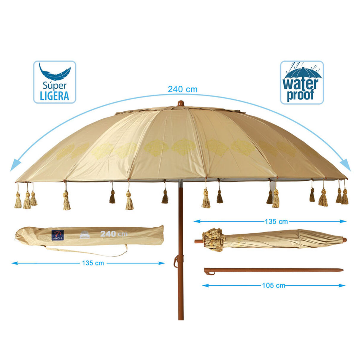 Parasoll Beige Ø 240 cm SPF50+ - 5