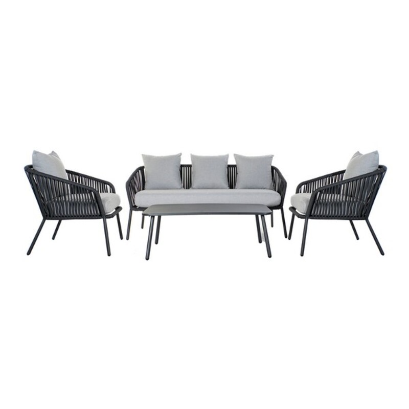 Soffgrupp med bord DKD Home Decor MB-179039 Grå Trädgård Polyester Snöre Aluminium (151,5 x 72 x 70 cm) (4 pcs)