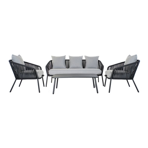 Soffgrupp med bord DKD Home Decor MB-179039 Grå Trädgård Polyester Snöre Aluminium (151,5 x 72 x 70 cm) (4 pcs) - 2