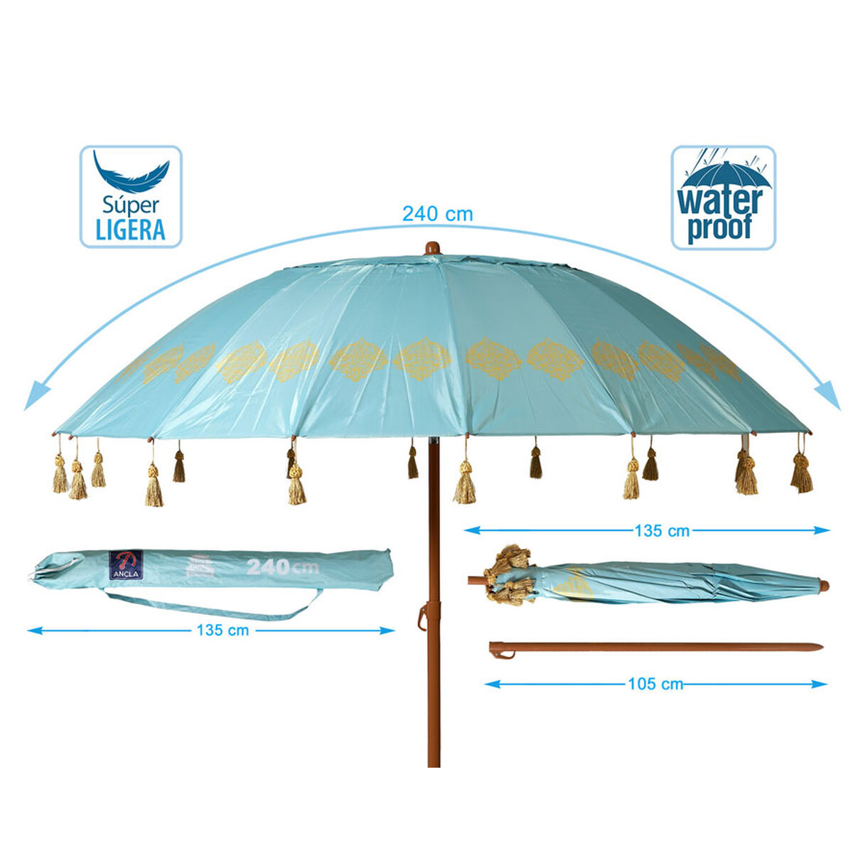 Parasoll Blå Ø 240 cm SPF50+ - 5