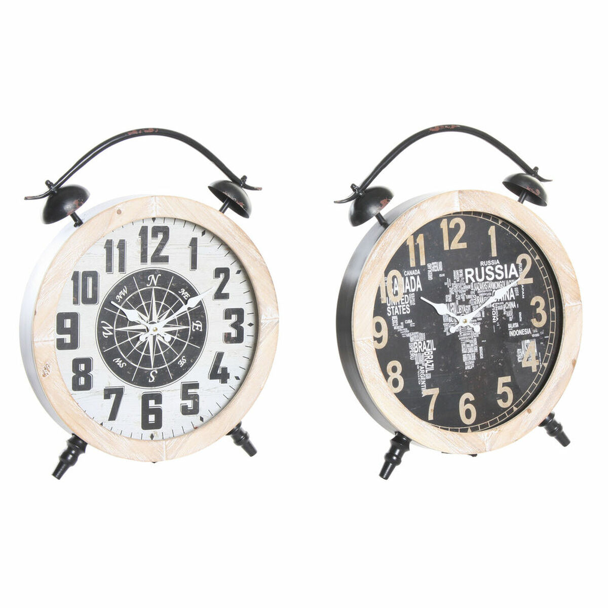 bordsklocka DKD Home Decor Vit Svart Naturell Vintage (2 antal) - 4