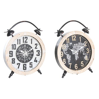 bordsklocka DKD Home Decor Vit Svart Naturell Vintage (2 antal)