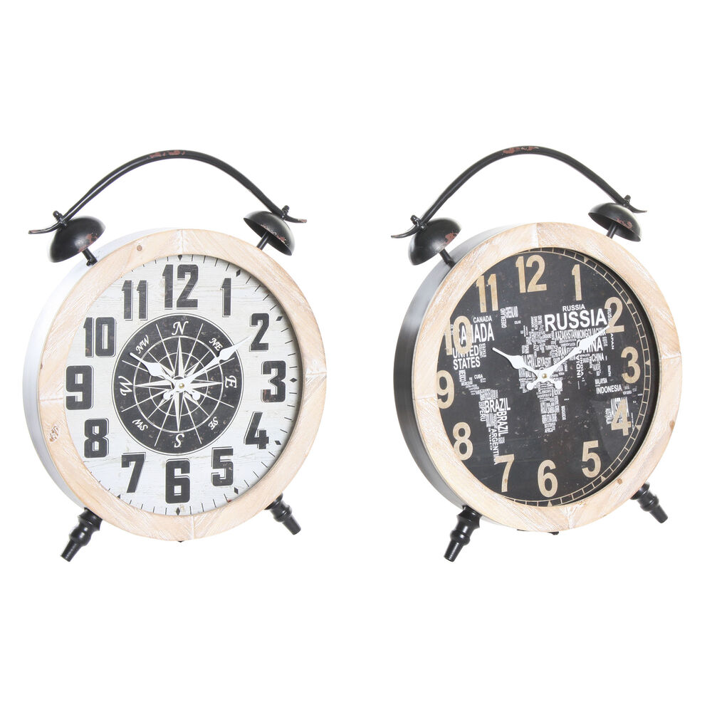 bordsklocka DKD Home Decor Vit Svart Naturell Vintage (2 antal)