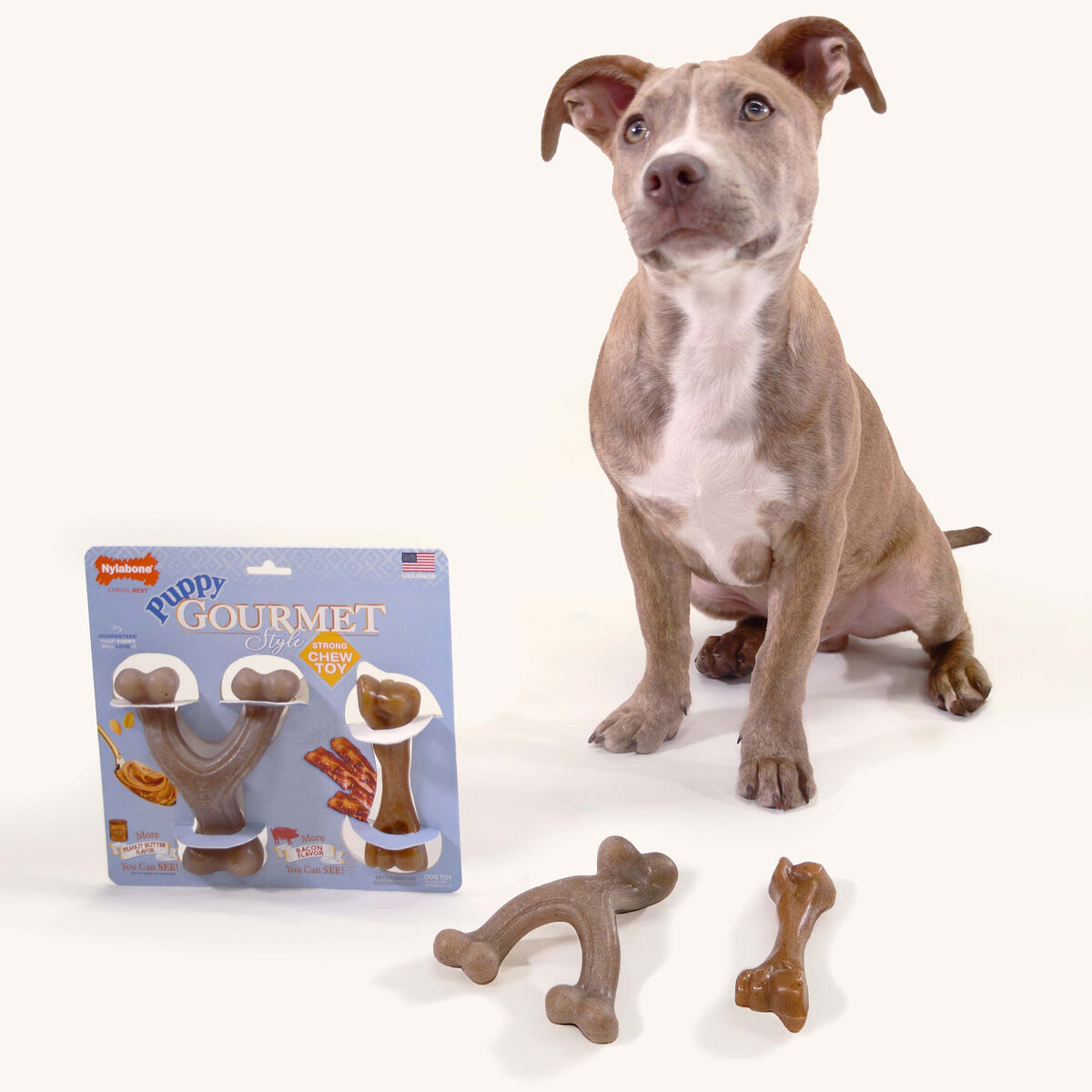 Tuggleksak för hundar Nylabone Brun Jordnötssmör Bacon Konstgjord S - 3