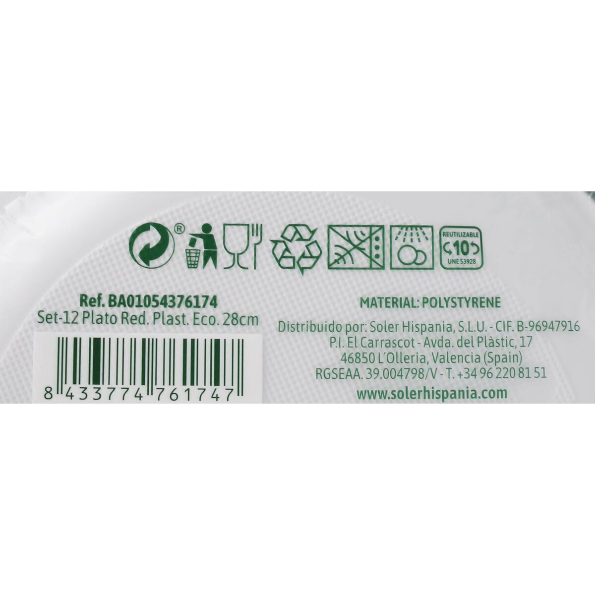 Set med återanvändbara tallrikar Algon Vit Plast 28 x 28 x 2 cm (24 antal) - 5