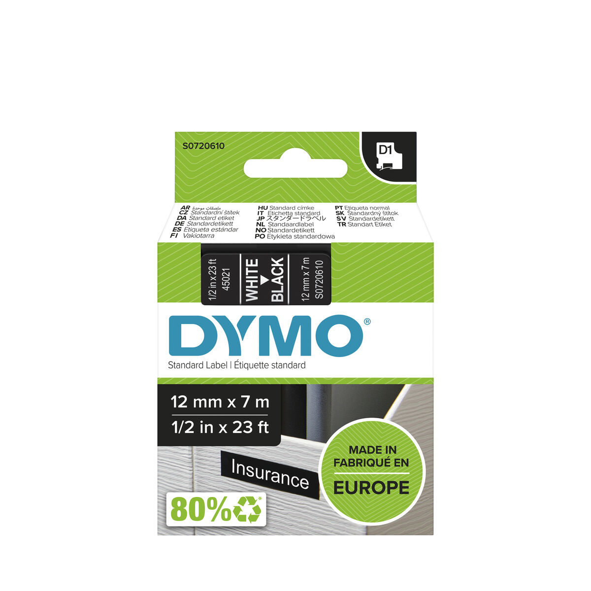 Laminerat Band Dymo S0720610 Svart Vit/Svart - 3