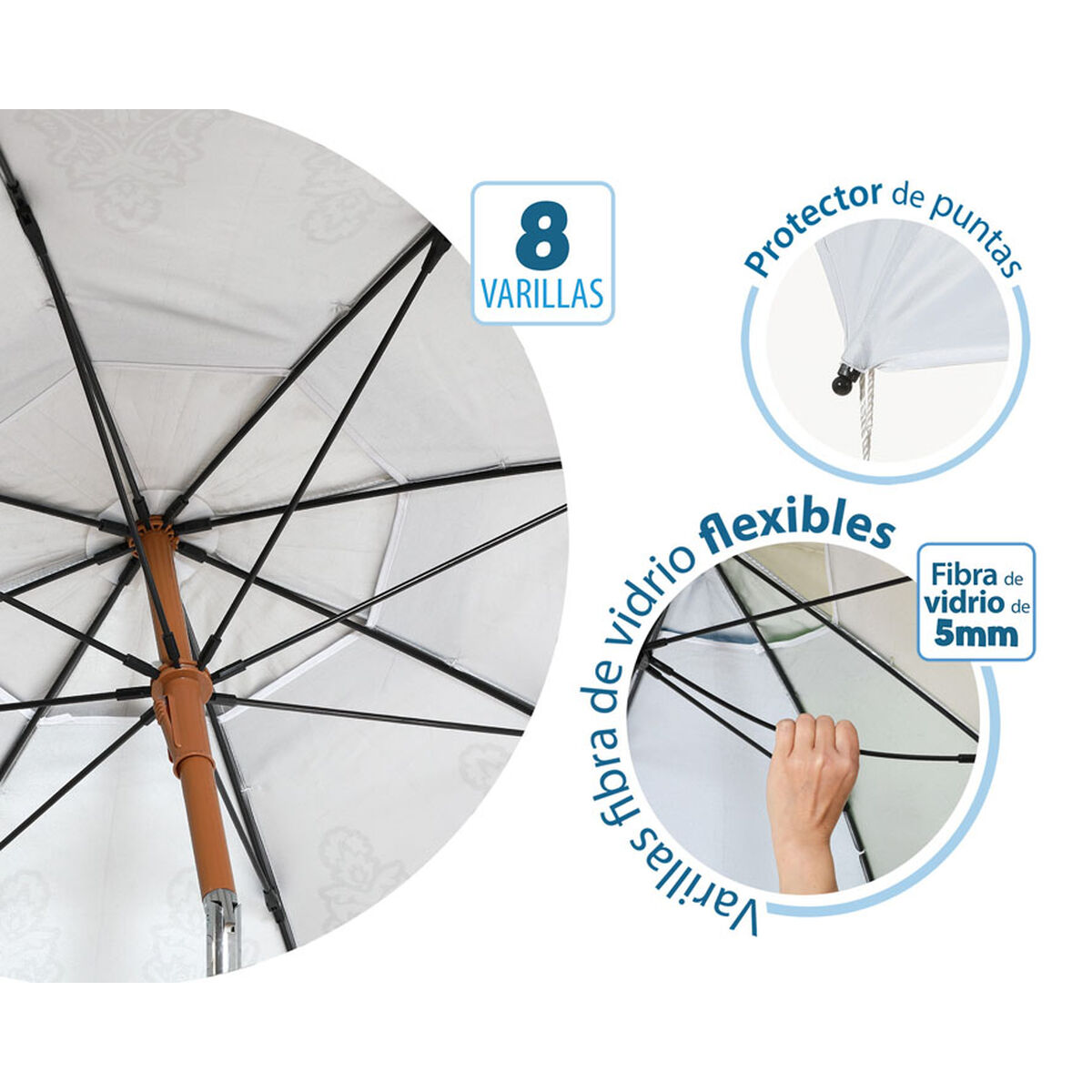 Parasoll Vit Ø 200 cm SPF50+ Boho - 4