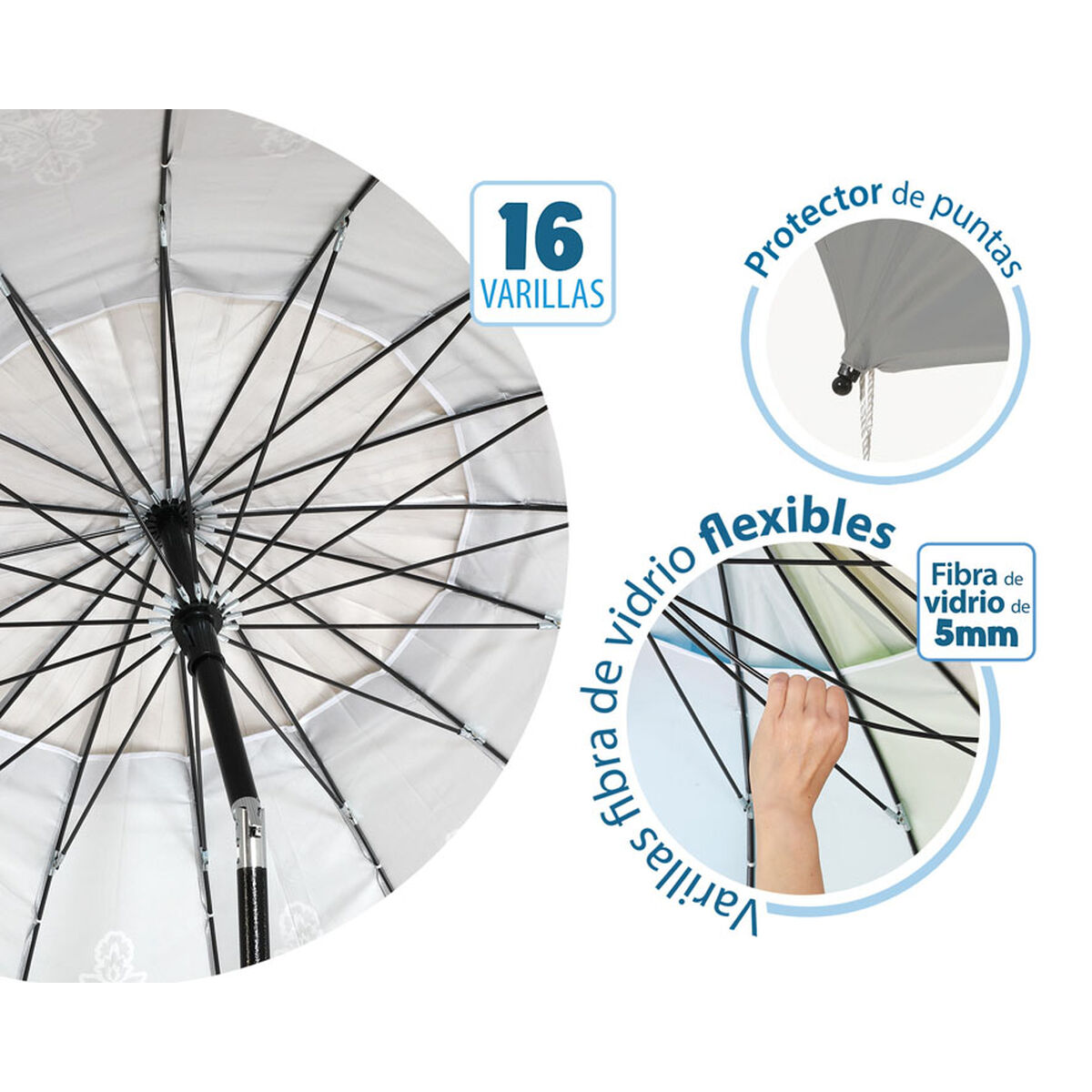 Parasoll Vit Ø 220 cm SPF50+ Boho - 4