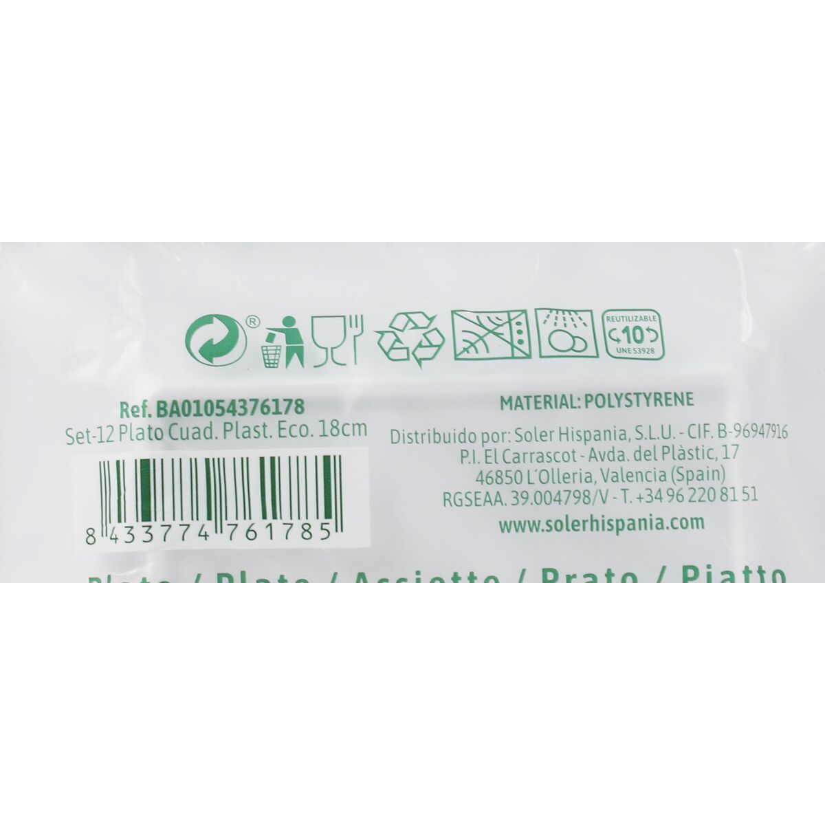 Set med återanvändbara tallrikar Algon Vit Plast 18 x 18 x 1,5 cm (24 antal) - 5
