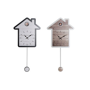 Väggklocka DKD Home Decor 32 x 5 x 56 cm Naturell Vit Plast Hus Trä MDF (2 antal)
