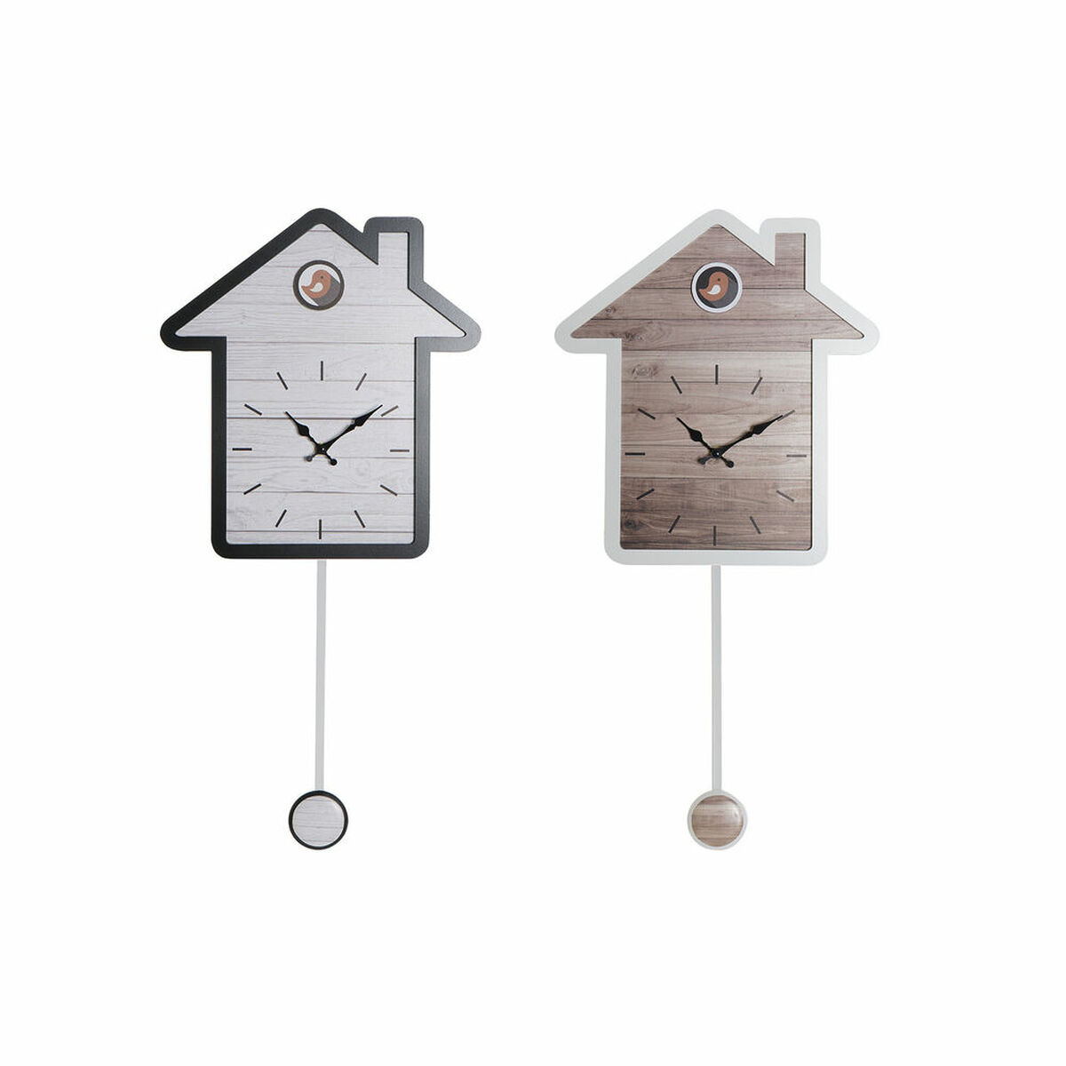 Väggklocka DKD Home Decor 32 x 5 x 56 cm Naturell Vit Plast Hus Trä MDF (2 antal) - 7