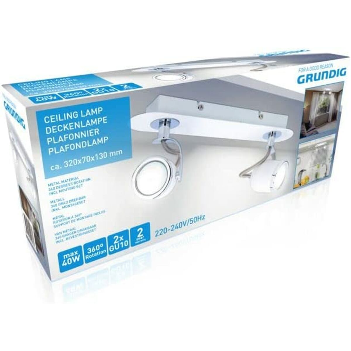 Taklampa Grundig 871125209961 Vit Metall 50 W 8 x 13 x 31 cm 360º - 2
