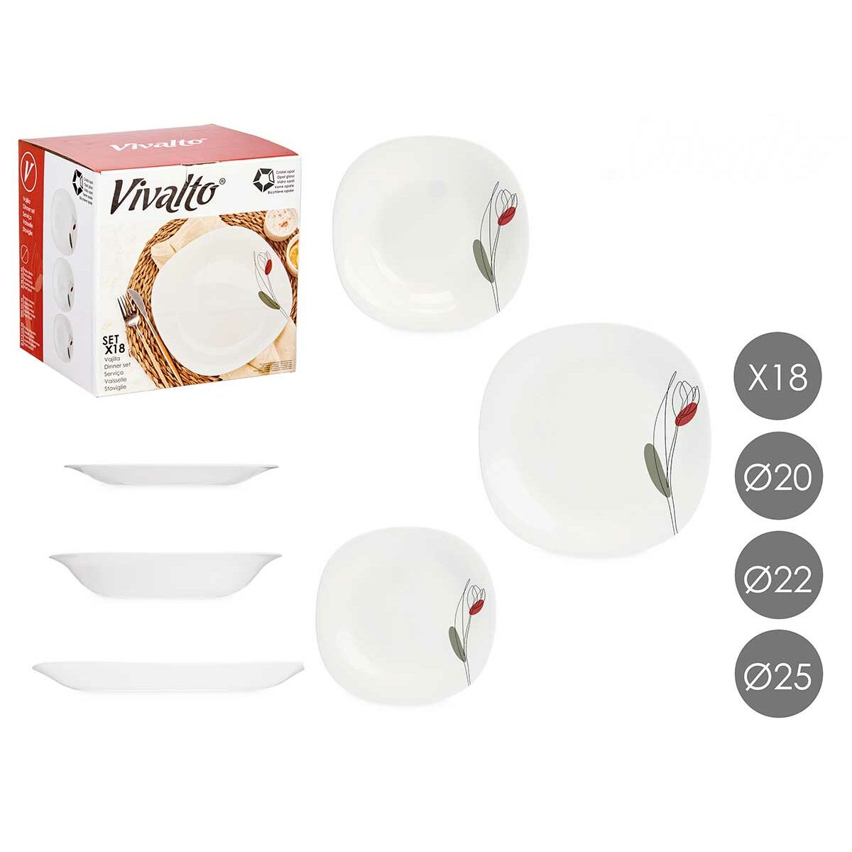 Servissats Vivalto LFP-110/85-LFTP-90 2 Vit Opalinglas (2 antal) - 3