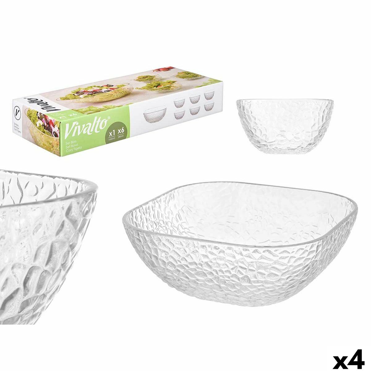 Edénykészlet Vivalto TP70165BK/BH Transparent Glas 20 x 20 x 8 cm 10,3 x 10,3 x 5,5 cm (4 antal)