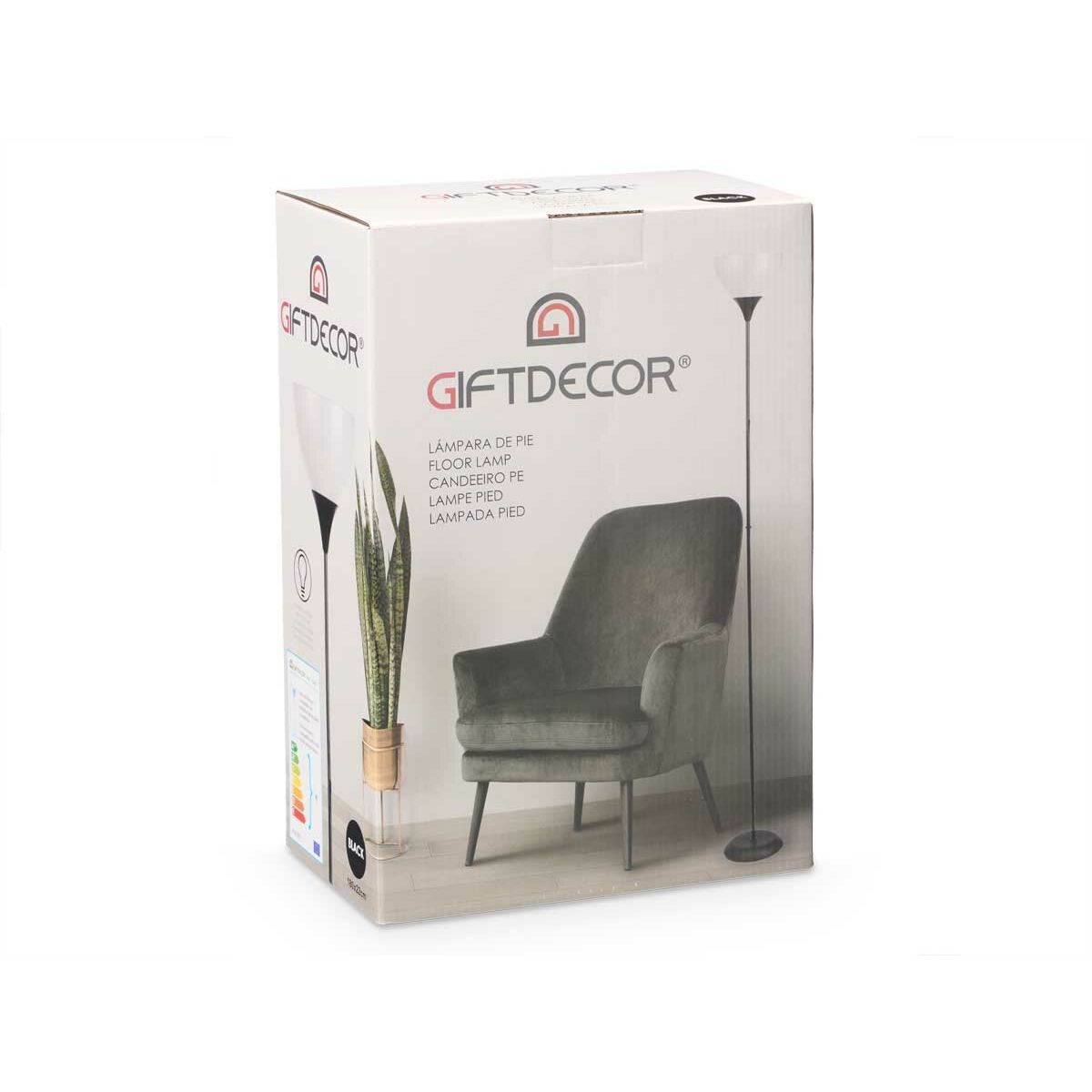 Golvlampa Gift Decor Vit Svart 60 W 220-240 V 22 x 185 x 22 cm (2 antal) - 3